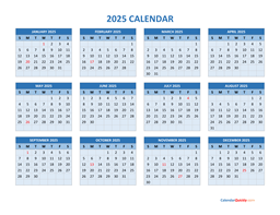 year 2025 calendars