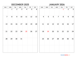 december and january 2025 calendar