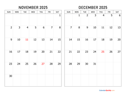 november and december 2025 calendar