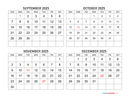 September to December 2025 Calendar