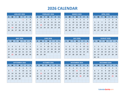 year 2026 calendars