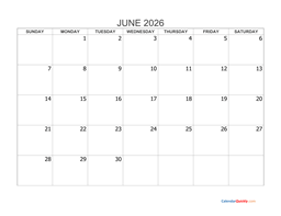 june 2026 blank calendar